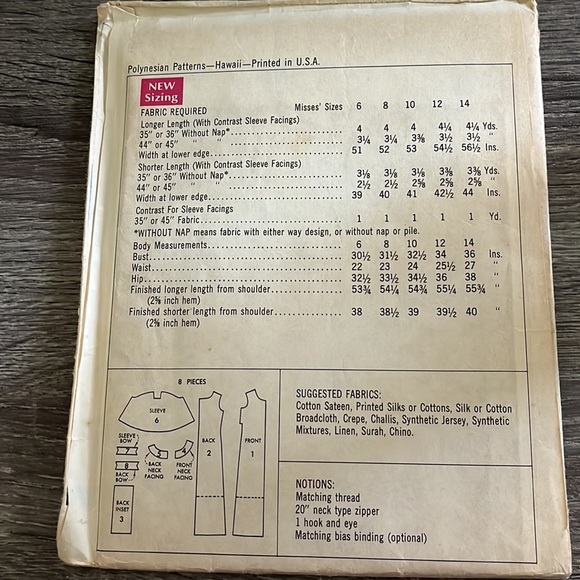 1960s Polynesian 186 Misses Evening Shift DRESS Pattern KEALOHA Vintage - Picture 2 of 2